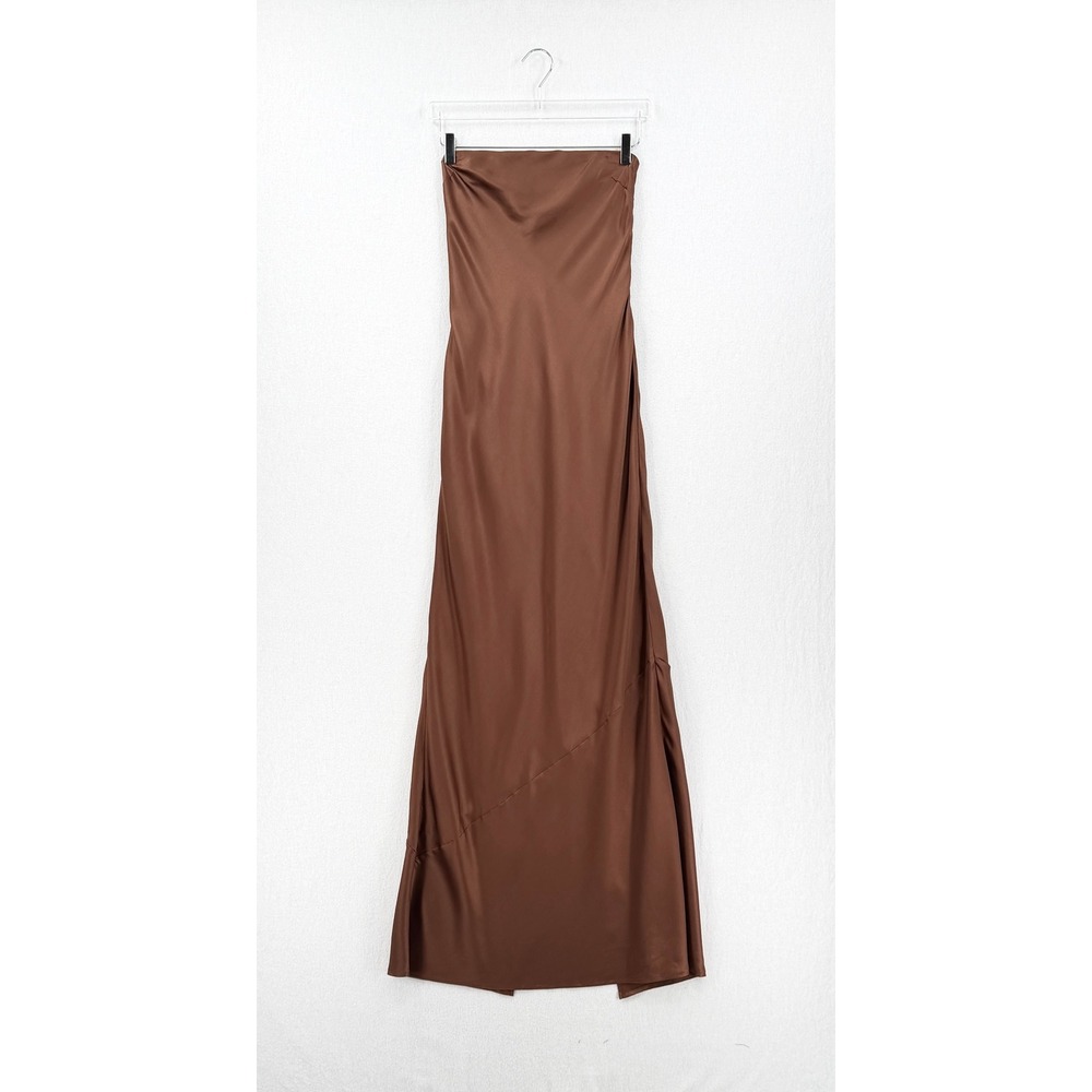 ENZA COSTA Strapless Silk Bias Maxi Dress Women Small Brown Quiet Luxury NEW - Picture 2 of 14